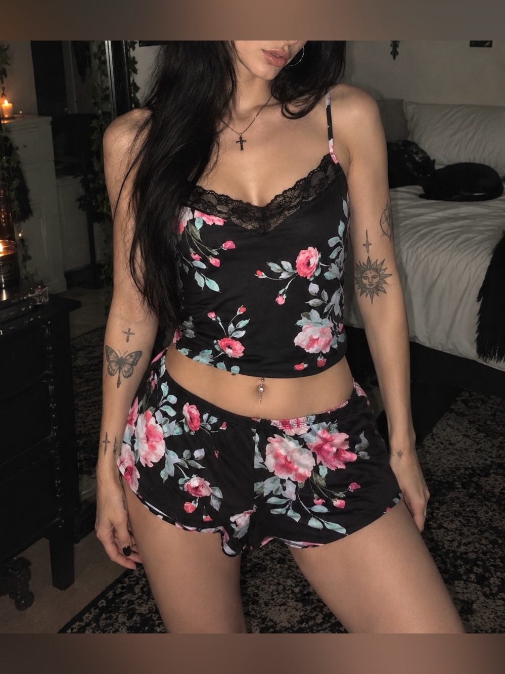 Floral PJ Set- Lace Trim Cami & Short PJ Set - Women’s Stylish Essentials